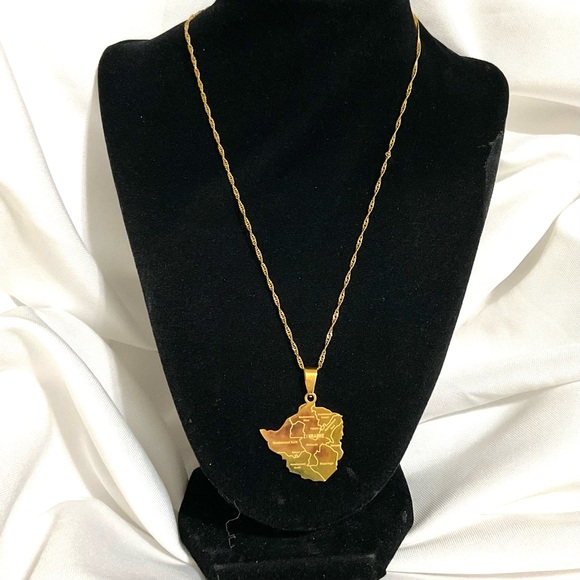 Zimbabwe Jewelry - ZIMBABWE MAP PENDANT 18k Gold Plated